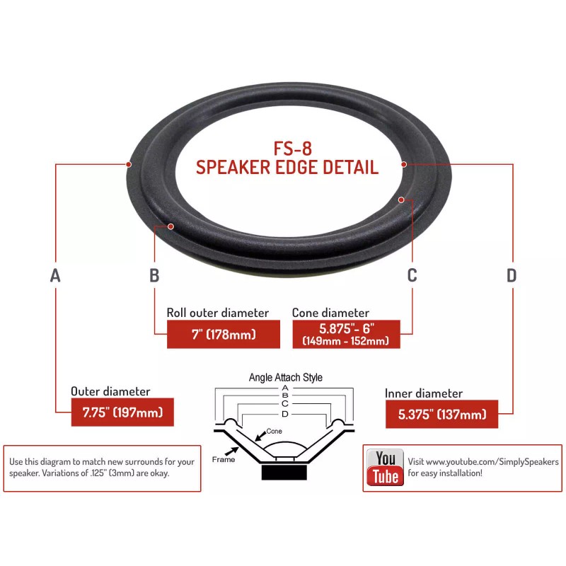 For Sony Sony SA-W551, SA-W741, SS-2003, 8" Woofer Foam Edge