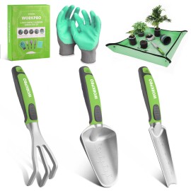 WORKPRO 5PCS Garden Tool Set Powder Coating Aluminum Garden Tool w/Repotting Mat