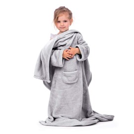 DecoKing Lazy TV Blanket, Microfibre Fleece Blanket with Sleeves, Pockets and Soft Foot Pocket