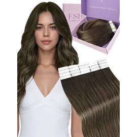 Fshine Tape-In Real Hair Extensions, Balayage Dark Brown to Chestnut Brown, 30 cm, 20 Pieces, 30 g, Colour 2/8/2