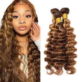Highlight Human Hair Bundles Blonde Deep Wave Bundle Human Hair 8A Brazilian Remy Human Hair Extensions P4/27 Human Hair 3 Bundle 30 32 34 Inch Blonde Wet and Wavy Bundles
