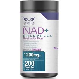 ETERNAL NUTRITION NAD+ NR Complex: Nicotinamida Ribósida NR (200 Caps) | NR, Trans-Pterostilbeno y Calostro Bovino · 100 Porciones · 1200 mg · Producción de NAD+, Energía y Longevidad Celular
