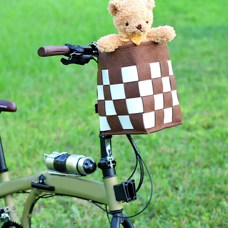 Felt Bicycle Basket Felt Cloth Foldable Detachable Brown and White