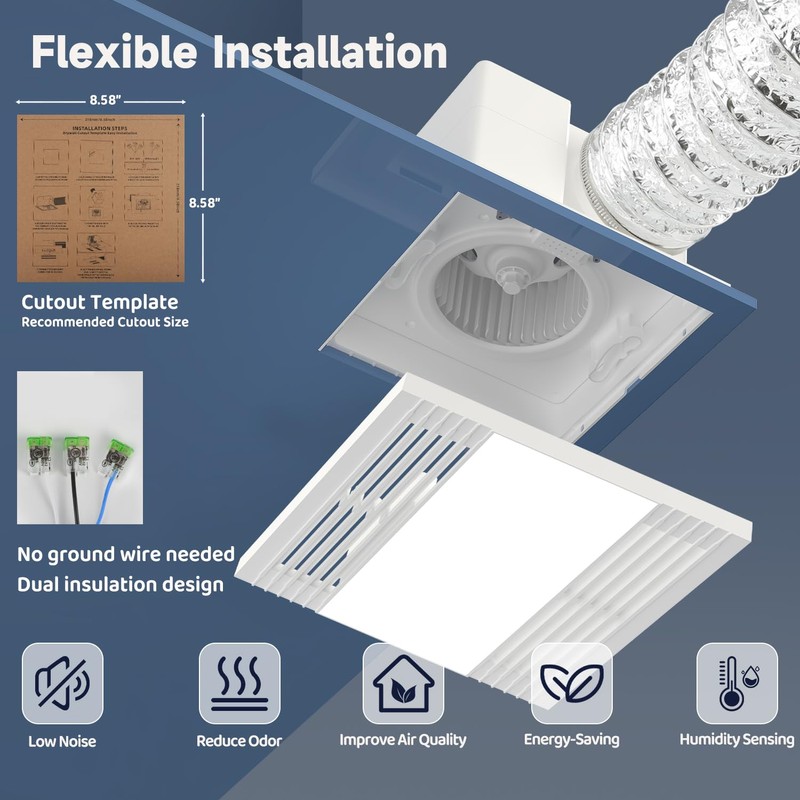 Bathroom Exhaust Fan with 6000K Light & Humidity Sensor (120-90CFM)