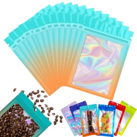 100 Stück Zip-Beutel Klein Mylar Bags Blau Orange Holografische Beutel 9x12cm,Wiederverschließbare Mylar Beutel,Geruchsdichte Baggys Ziplock-Beutel Polybeutel für Keksen,Schmuck,Lebensmittel