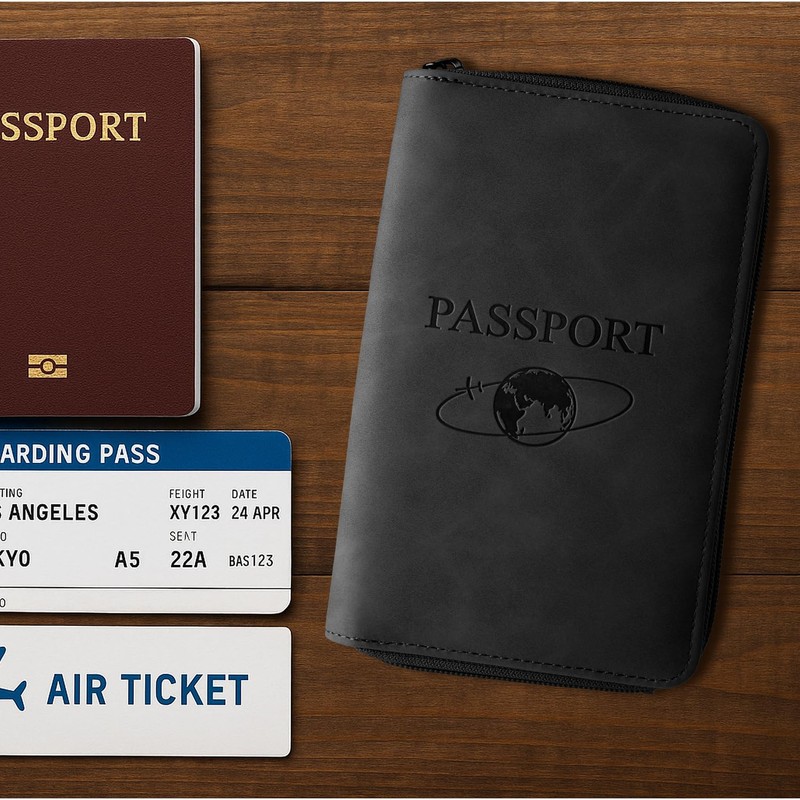 Bojueshaw RFID-Blocking Passport Holder,Slim Leather Travel Wallet,Travel Document Holder for