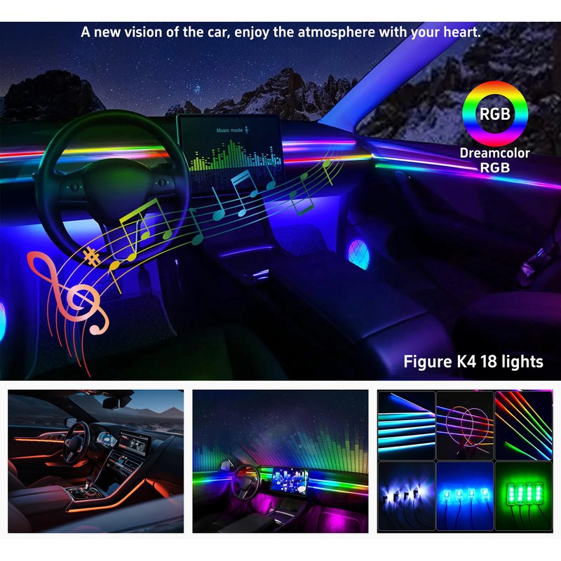 Acrylic Interior Car LED Strip Lights, Dreamcolor 10-in-1 Car Ambient