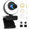 60FPS 1080P Auto-Focus HD Webcam with Ring Light and Privacy