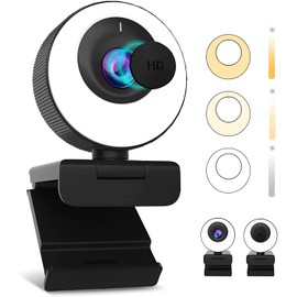 60FPS 1080P Auto-Focus HD Webcam with Ring Light and Privacy Cover, ZIQIAN H780 Web Camera for Live Streaming, Zoom, Plug and Play, PC Mac Laptop Desktop
