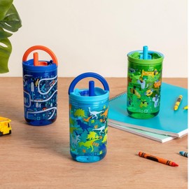 Ello Kids Bop 12 oz Spill Resistant Tritan Tumbler With Removable Straw | Built In Carry Handle | 3 Pack (Cars, Dogs, Dinos)