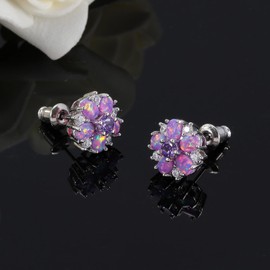 CiNily Flower Earrings, Purple Opal Stud Earrings Sterling Silver Plated Studs for Women, Ladies Flower Studs Ear Rings Cute Unique Earring