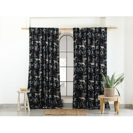 Labhanshi - Cortina estampada de terciopelo de algodón negro con un panel de 52 x 72 pulgadas