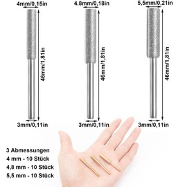 Pack of 30 Diamond Chainsaw Sharpeners, Diamond Chainsaw Sharpener, Chainsaw Sharpener, 3 Sizes 4 mm 4.8 mm 5.5 mm Chainsaw Sharpening Stone for Sharpening and Grinding, Silver