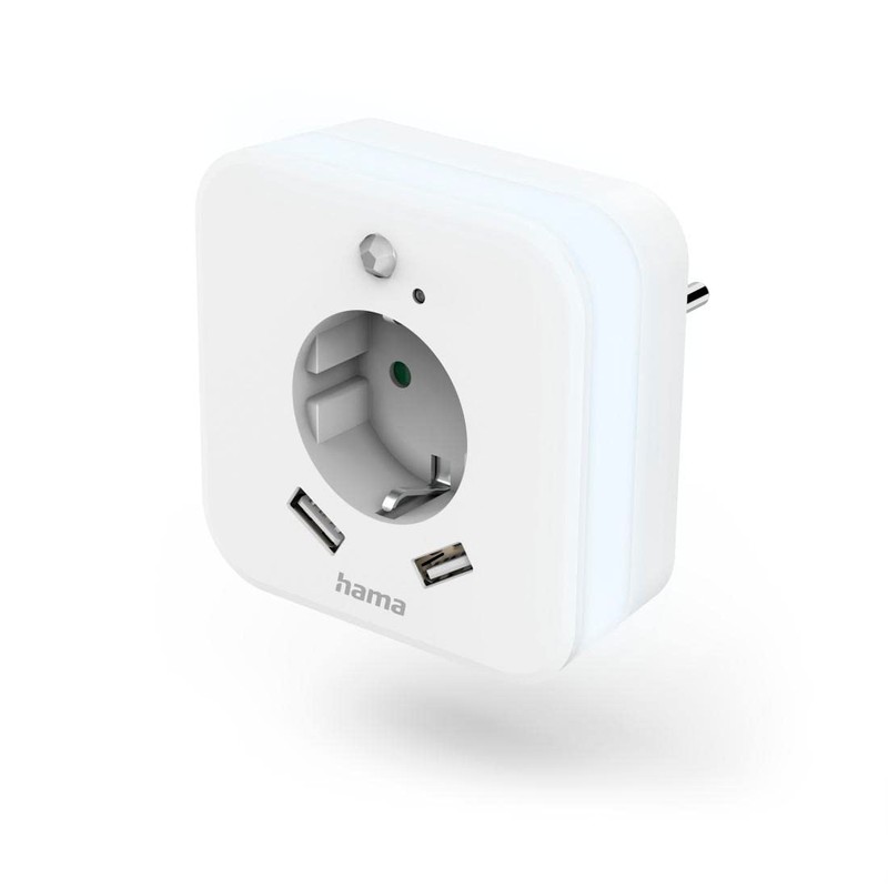 Hama LED Night Light with Socket, 2 USB A Outputs,