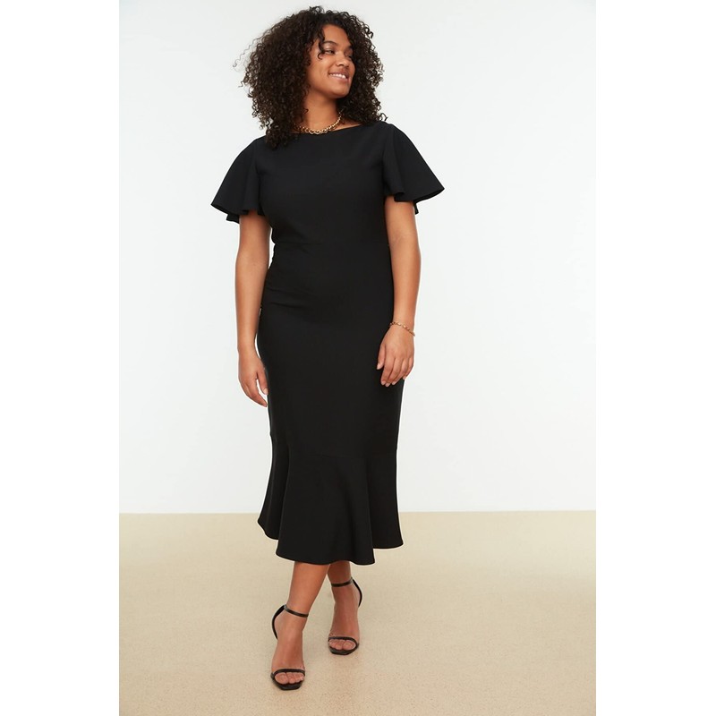 TRENDYOL Women's Midi Bodycon Regular Plus Size Dress, black