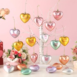 24 Pcs Valentine‘s Day Plastic Conversation Hearts Candy Love Letter Charms Heart Ornaments Hanging for DIY Jewelry Making