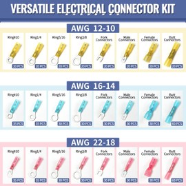 720PCS Marine Grade Heat Shrink Wire Connectors, Sopoby Electrical Connectors Kit of Tinned Red Copper, Waterproof Crimp Insulated Ring Fork Spade Butt Splice AWG 22-10