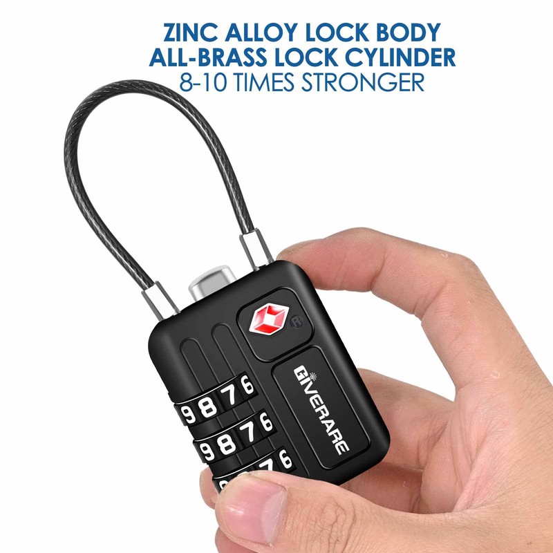 2 Pack TSA Approved Travel Luggage Locks, Metal Cable Combination