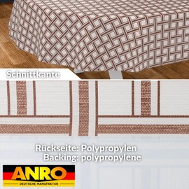 ANRO Oilcloth Tablecloth, Washable, Oilcloth, Garden Tablecloth, Outdoor, Indoor, Oval, 180 x 140 cm, Cut Edge, Checked Beige