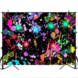 Avezano Neon Glow Abstract Graffiti Backdrop Paint Splatter Glow Party 80s 90s Themed Birthday Background Colorful Glow in The Dark Birthday Backdrops Photo Studio Props (10x8)