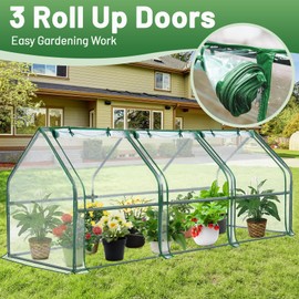 Greengro Mini Greenhouse, 95" x 36" x 36" Portable Greenhouses for Outdoors with Roll-up Zipper Door, Ground Stakes & 20 T-Shaped Plant Tags, Waterproof UV-Resistant Green House for Indoor Outside