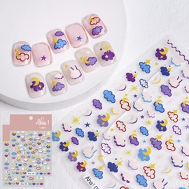 Rabbit Nebula Nail Art Stickers Decals Shining Stars Moon Nail Art Sticker 3D Self Adhesive DIY Design Fashion Trend Glamour Decoration Accessories for Ladies Girls Kids (2 Sheets)