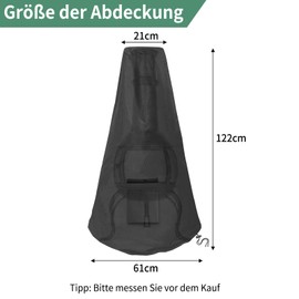 WISCLASS Cover for Patio Stove, Waterproof, Windproof, UV-Resistant, Heavy Duty, Tear-Resistant, Oxford Fabric, Patio Heater, Garden Fireplace Cover (122 x 21/61 cm) - Black