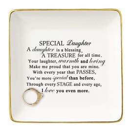 Topthink Special Daughter A Is Blessing – Ceramic Jewelry Holder Ring Dish Trinket Tray– Gifts from Mom Or Dad - Birthday Graduation Christmas for Bouns in Law