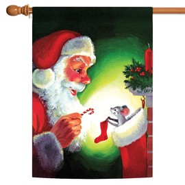 Toland Home Garden 100573 Santa & Mouse Christmas Flag 28x40 Inch Double Sided for Outdoor Stocking House Yard Decoration