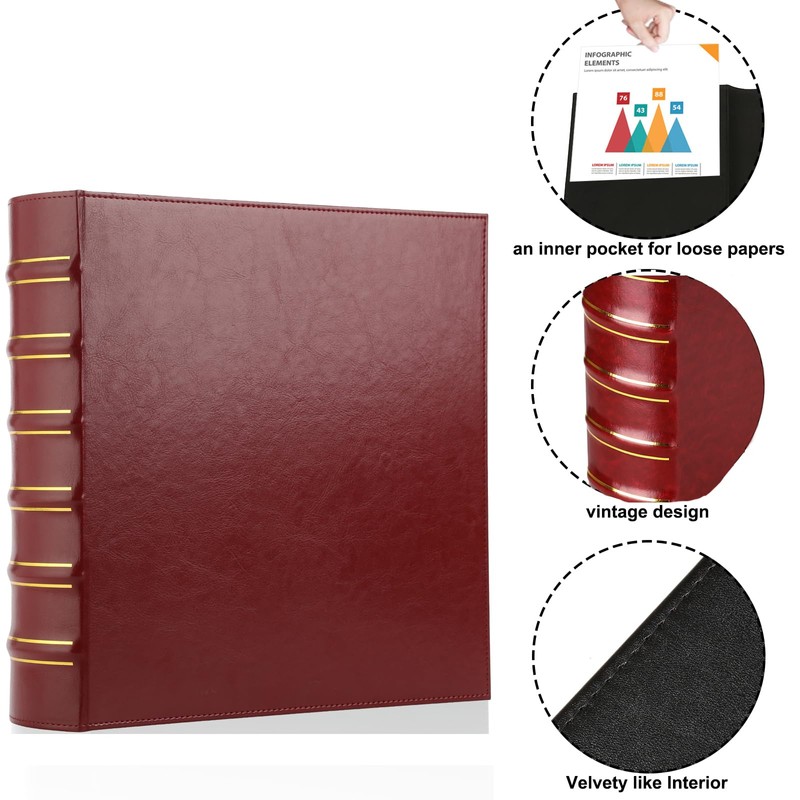 LETVPVOW Vintage Hardback 3 Ring Binder 2 Inch, Professional Leather