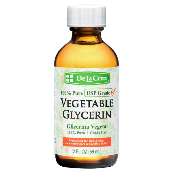 De La Cruz Vegetable Glycerin, 100% Pure Liquid Glycerine USP Grade for Hair, Skin and DYI Projects 2 FL. OZ.