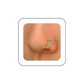 Iaceble Bohemia Crystal Heart Nose Cuff Ring Sliver U Shape Clip On Nose Stud Cz Heart Love Bendable Nose Ring Vintage Hollow Heart Nose Cuff Body Jewelry for Women