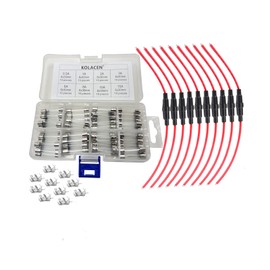 KOLACEN Automotive Car Inline Screw Type 6x30mm Fuse Holder 16 Awg Wire 10 Pcs + 80 Pcs Quick Fast-Blow Glass Fuse 6 x 30mm Assorted Kit 0.5Amp 1Amp 2Amp 3Amp 5Amp 8Amp 10Amp 15Amp + 10 Pcs Fuse Clips