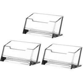 Rmeet Business Card Stand, Clear, Pack of 3, Acrylic Business Card Holder, Single Cards, Name Card Holder, Landscape, Freestanding Business Card, Table Stand for Office, Collection, Organiser, 103 x