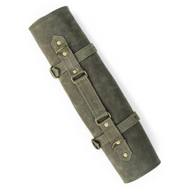 Angus Stoke Knife Roll Bag Genuine Leather – knife case for Chefs 7 slots – Leather Knife bag Clint (Olive-Green)