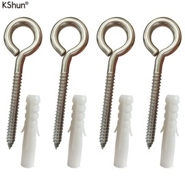 KShun 4 Sets Stainless Steel 304 Screw-in Eyes M8.5 Eye Screw Hooks Sturdy Eyelet Hooks for Hanging Outside Lights with Expansion Anchor