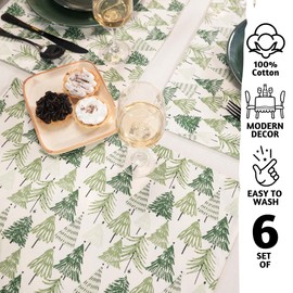 Folkulture Christmas Placemats Set of 6, Cotton 14" x 19" Woven tablemats for Dining Table, Washable Heat Resistant Table Mats for Xmas Party & Holiday Home Decor (Boho Farmhouse Christmas Story)