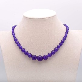 Paialco Women's Graduated Necklace Purple Color Jade Beads 6-14MM, 16 Inches