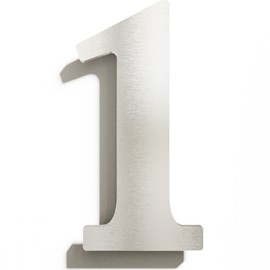 N-02-1-E Stainless Steel House Number 1 - Solid, Weatherproof and Rustproof - 14 cm Large - with Mounting Material - Brushed Design House Number Sign