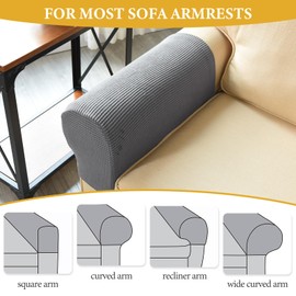 Armrest Chair Covers, Set of 4 Stretch Armchair Covers for Arms Anti-Slip Furniture Protector with Laundry Bag, Machine Washable Arm Chair Sleeves, Armrest Cover for Sofa Couch Recliner, Light Grey