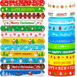 Mibor 48Pcs Christmas Slap Bracelets Christmas Silicone Bracelets, Christmas Classroom Gifts, Xmas Slap Wristbands Rubber Wristbands for Kids Girls Boys Christmas Party Favors Stocking Stuffers Gifts