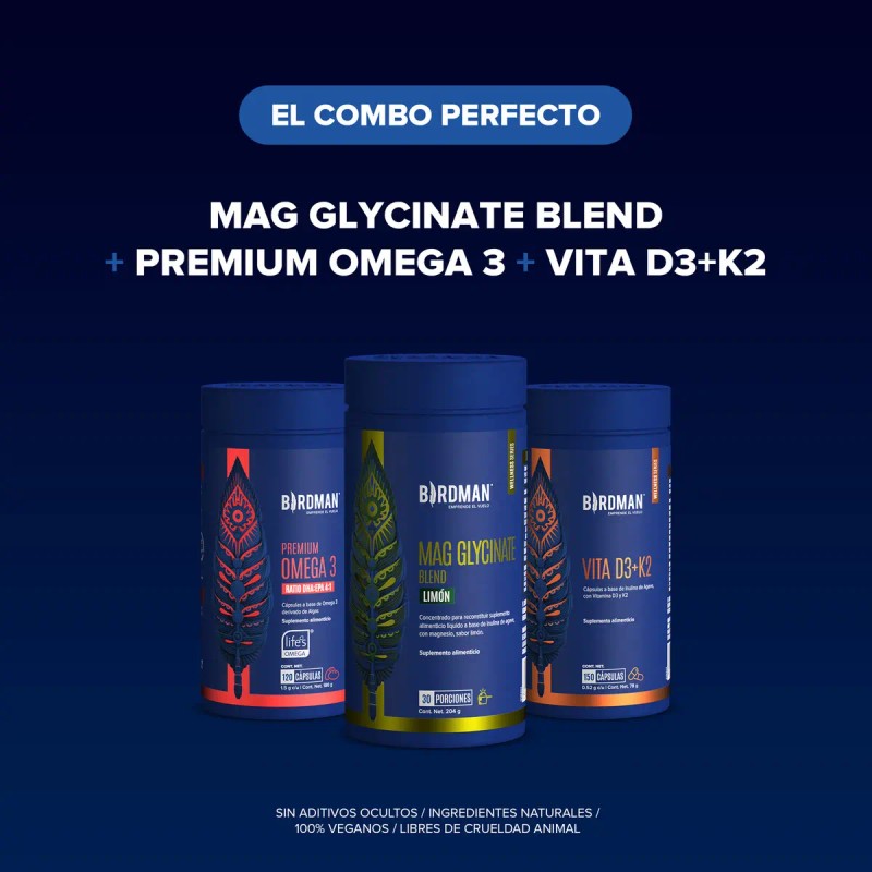 Birdman Mag Glycinate Blend Glicinato Citrato Magnesio Polvo Azúcar Sabor
