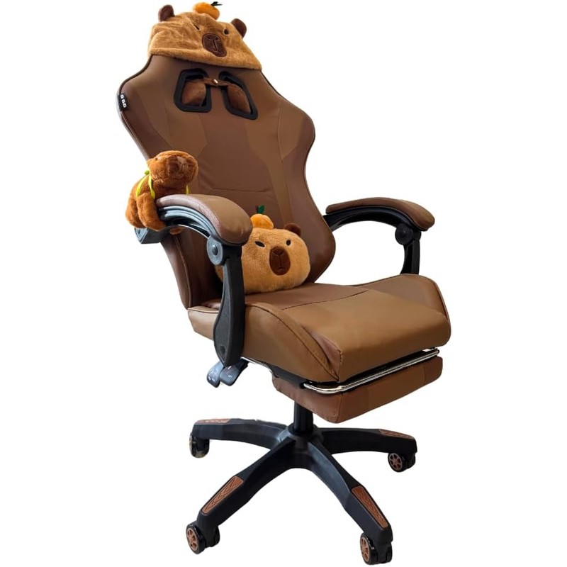 Silla Gamer Ergonómica Capibara, Ajustable en Altura, Reposabrazos Acolchados, Marrón