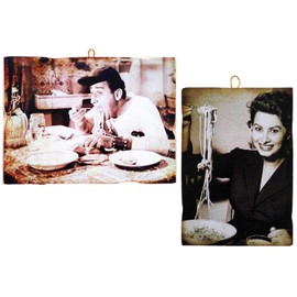 KUSTOM ART Set of 2 Vintage Sophia Loren e Alberto Sordi Wooden Pictures Restaurant Pizzeria Tractor Bar Hotel Locanda
