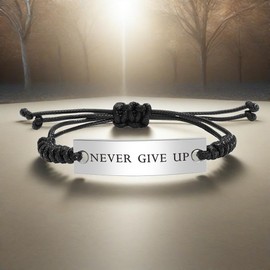 Kisseason Inspirational Mantra Bracelet Jewelry Adjustable Friendship Bangle Bracelet (NEVER GIVE UP)