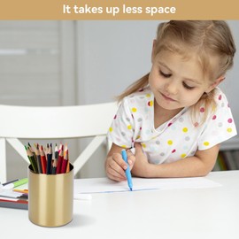 Pen Pot, 10x8.3cm/3.9x3.3in Gold Pencil Holder for Desk Pencil Cup Holder Makeup Brushes Holder Desk Stationery Organizer Vases Flower Pot for Office Home(Gold)