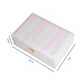 Customizable Rainbow Leather Box with Mirror, Jewelry Case, Jewelry Organizer, Jewelry Box for Women and Girls, Jewelry Organizer (White Rainbow)