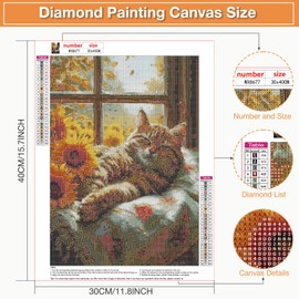 KEYIFA 5D Diamond Painting Accessories, Sun Flower Cat, Crystal Art Photo Craft Set, Diamond Painting Adults, DIY Full Drill Cat Pictures, Diamond Painting Set, Home Wall Decor, 30 x 40 cm