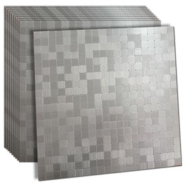 XUANINY Self-Adhesive Metal Backsplash, Peel and Stick Tile for Kitchen Brushed Aluminium Surface Backsplash (10 Stainless Steel)