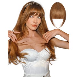 Rosooi Clip in Bangs Human Hair Clip on Bangs for Women Light Brown Fake Air Bangs for Daily Wear French Bangs Hair